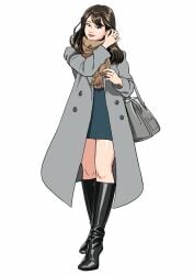 1female 1girls adult adult_female asian asian_female asian_girl black_boots boot_fetish boots brown_hair brunette_female brunette_hair clothes coat enkaboots fashion fashionista female female_focus female_only green_dress grey_coat handbag high_heel_boots high_heels knee_boots kneehigh_boots leather leather_boots leather_clothing long_coat long_legs looking_at_viewer not_porn original original_character original_characters safe safe_for_work scarf sfw smiling smiling_at_viewer tall_boots