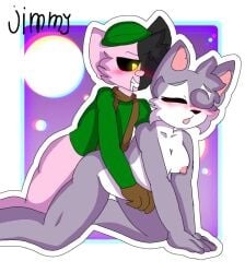1boys 1girls black_sclera blush breasts bro_jimmy eyes_closed female grabbing_waist helmet male male/female nude penetration_from_behind pig piggy_(game) shirt_only soldier_(piggy) willow_(piggy) wolf yellow_eyes