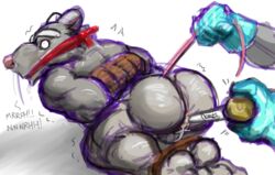 anal anothermeekone anthro ass balls bound cum cum_in_ass cum_inside cum_on_balls disembodied_hand feet_tied gay hands_tied male male_only mammal master_splinter muscular muscular_male raised_tail rat rodent splinter tail_grab teenage_mutant_ninja_turtles turkey_baster