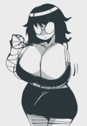 1girls big_breasts breasts breasts_bigger_than_head clothed clothed_female clothing female female_only glasses hips long_hair lynette_guycott mstreetsamurai scott_pilgrim skirt solo solo_female thighs