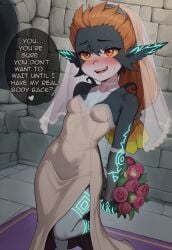 :d ai_generated bare_shoulders black_skin blush bouquet breasts bridal_veil bride choker clothing collarbone colored_sclera colored_skin dress english_text female flower gloves glowing_tattoo grey_dress grey_skin holding holding_bouquet latbjorn_ai long_dress long_hair looking_at_viewer midna minigirl multicolored_hair multicolored_skin neon_trim oerba_yun_fang open_mouth orange_hair pointy_ears ponytail red_eyes red_flower rose shortstack side_slit small_breasts smile solo standing strapless strapless_dress teeth text the_legend_of_zelda the_legend_of_zelda:_twilight_princess two-tone_skin upper_teeth_only veil wedding_dress white_choker white_dress wholesome yellow_sclera