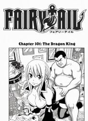 1boy1girl 1girls ai_assisted ai_generated big_breasts clothed_female_nude_male clothed_sex edit fairy_tail hands_on_hips looking_at_viewer lucy_heartfilia manga monochrome official_artwork_edit sex smile third-party_edit