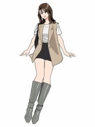 1female 1girls adult adult_female asian asian_female asian_girl black_skirt boot_fetish boots brown_jacket clothes enkaboots fashion fashionista female female_focus female_only grey_boots high_heel_boots high_heels knee_boots kneehigh_boots leather leather_boots leather_clothing long_legs miniskirt not_porn original original_character original_characters safe safe_for_work sfw shoulder_length_hair shoulder_length_hair_female skirt smiling smiling_at_viewer tall_boots white_shirt