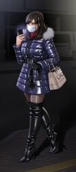 1female 1girls adult adult_female asian asian_female asian_girl belt black_gloves boot_fetish boots brown_hair brunette_female brunette_hair clothes coat enkaboots fashion fashionista female female_focus female_only fur_trim fur_trim_(clothing) fur_trimmed_coat gloves handbag high_heel_boots high_heels jacket knee_boots kneehigh_boots leather leather_boots leather_clothing leather_gloves leggings long_legs looking_at_phone mask not_porn original original_character original_characters pantyhose safe safe_for_work sfw surgical_mask tall_boots thigh_boots thigh_highs thighhigh_boots thighhighs thighs waist_belt