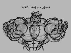 1boy abs anthro arms_spread biceps big_muscles bowser chest chest_hair closed_eyes colorless dialogue emotioncreator furry furry_male furry_only gigantic_muscles horns huge_muscles koopa large_muscles male male_only mario_(series) mature mature_male muscles muscular muscular_anthro muscular_male nintendo open_mouth pecs reptile scalie solo solo_focus solo_male text