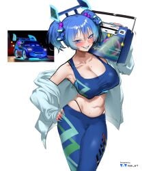 1girls absurd_res absurd_resolution absurdres anime belly belly_button big_breasts blue_eyes blue_hair blush boombox breasts car cars_(film) cleavage color colored disney dj_(cars) female female_only hair_accessory high_res high_resolution highres humanized leggings lipstick mole mole_on_belly mole_on_breast mole_on_stomach nisp_art not_porn open_mouth original pink_lipstick pixar smirk sports_bra sports_pants sportswear stomach teeth_showing tummy twintails