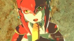 1boy 1girls 3d animated breath_of_the_wild fellatio female handjob interspecies licking link link_(breath_of_the_wild) looking_at_viewer mipha monster_girl nintendo official_style oral penis pov sable_serviette sex the_legend_of_zelda tongue tongue_out yellow_eyes zora