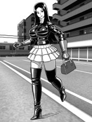 1female 1girls adult adult_female asian asian_female asian_girl big_breasts big_breasts black_and_white black_boots boot_fetish boots breasts breasts brown_hair brunette_female brunette_hair clothes enkaboots fashion fashionista female female_focus female_only gloves handbag high_heel_boots high_heels knee_boots kneehigh_boots leather leather_boots leather_clothing leather_gloves long_legs looking_at_viewer monochrome not_porn original original_character original_characters puffer_jacket safe safe_for_work sfw skirt sweater tall_boots thigh_boots thigh_highs thighhigh_boots thighhighs thighs turtleneck turtleneck_sweater white_skirt