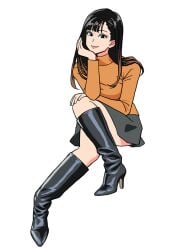 1female 1girls adult adult_female asian asian_female asian_girl black_boots boot_fetish boots brown_hair brunette_female brunette_hair clothes crossed_legs enkaboots fashion fashionista female female_focus female_only grey_skirt high_heel_boots high_heels knee_boots kneehigh_boots leather leather_boots leather_clothing legs_crossed long_legs looking_at_viewer not_porn orange_shirt orange_sweater original original_character original_characters safe safe_for_work sfw skirt smiling smiling_at_viewer sweater tall_boots turtleneck turtleneck_sweater