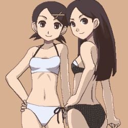 00s 2000s 2008 2girls asian asian_female awa bikini female female_only fuura_kafuka hair_ornament hairclip kitsu_chiri light-skinned_female light_skin long_hair sayonara_zetsubou_sensei short_hair source_not_archived source_request