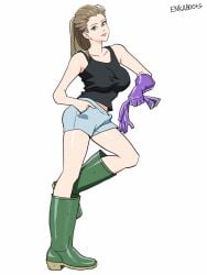 1female 1girls adult adult_female asian asian_female asian_girl bangs big_breasts blue_boots boot_fetish boots breasts breasts brown_hair brown_hair_female clothes enkaboots fashion fashionista female female_focus female_only gloves green_boots high_heel_boots high_heels jean_shorts jeans knee_boots kneehigh_boots leather leather_boots leather_clothing long_legs not_porn original original_character original_characters rain_boots riding_boots rubber_boots rubber_gloves safe safe_for_work sfw short short_shorts tall_boots tank_top tanktop white_shirt