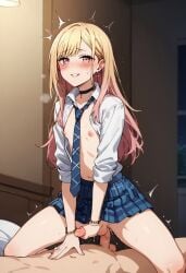ai_generated anal anal_sex bare_chest blonde_hair blush femboy genderswap_(ftm) hand_on_penis kitagawa_marin marin_kitagawa masturbating_while_penetrated masturbation moaning_in_pleasure open_mouth riding_penis sissydavid trap