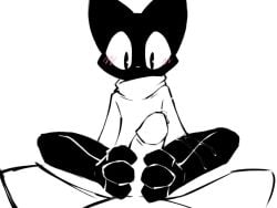 1boy 1boy1girl 1girls animated black_and_white black_body black_fur black_hair blush blush_lines cat_ears cat_tail cum cum_on_body cum_on_fur cum_on_leg cum_on_legs cum_on_lower_body cum_on_thighs cumshot ear ears_up feline female footjob furry human_on_anthro male male_pov momo_(google) monochrome no_sound pawjob paws pov shorter_than_10_seconds sweater tagme video worthlessnarcissist