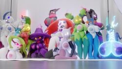 16:9 3d_(artwork) absol anthro banette big_breasts blender_(artwork) breasts clothed clothing digital_media_(artwork) eeveelution female froslass future_pokemon generation_1_pokemon generation_3_pokemon generation_4_pokemon generation_5_pokemon generation_6_pokemon generation_7_pokemon generation_9_pokemon genitals glowing glowing_body greninja group humanoid legendary_pokemon maractus meloetta mewtwo miraidon mismagius nintendo nipples panties paradox_pokemon parasol pokemon pokemon_(species) pussy swampert topless treeko tsareena underwear vaporeon vulva widescreen xaz3d