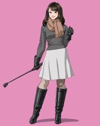 1female 1girls adult adult_female asian asian_female asian_girl black_boots black_gloves boot_fetish boots brown_hair brown_hair_female brunette_female brunette_hair clothes enkaboots fashion fashionista female female_focus female_only femdom gloves grey_shirt high_heel_boots high_heels knee_boots kneehigh_boots leather leather_boots leather_clothing leather_gloves long_legs long_skirt looking_at_viewer original original_character original_characters riding_crop skirt smiling smiling_at_viewer tall_boots teasing tights whip