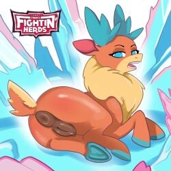 antlers anus ass ass at back big blue bodily body brown deer eyes female feral fluids fur genital genitals hindquarters horn huge labia looking mammal new plump presenting pussy reindeer solo thick thighs vaginal_penetration viewer vulva world