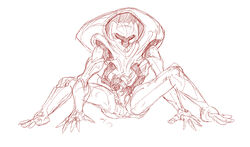 2015 5_fingers alien big_penis custapple empty_eyes erection front_view halo_(series) humanoid humanoid_hands male masturbation monochrome multi_arm multi_limb penile_masturbation penis promethean red_and_white simple_background sketch solo video_games white_background