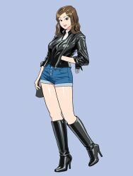 1female 1girls adult adult_female asian asian_female asian_girl black_boots black_jacket boot_fetish boots brown_hair chest clothes enkaboots fashion female female_focus female_only handbag high_heel_boots high_heels jacket jean_shorts jeans knee_boots kneehigh_boots leather leather_boots leather_clothing leather_jacket long_legs not_porn original original_character original_characters safe safe_for_work sfw short_shorts shorts smiling smiling_at_viewer tall_boots