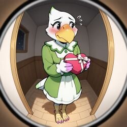 animal_crossing celia_(animal_crossing) gift nervous peephole valentine visitor