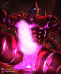 1_eye 5:6 abs absurd_res anus erection front_view genitals glans glowing glowing_anus glowing_eyes glowing_genitalia glowing_penis hi_res horn humanoid johnthelewd_art knot licking licking_lips licking_own_lips male male_humanoid muscular muscular_humanoid muscular_male open_mouth pecs penis pink_anus pink_penis red_body red_horn red_tail ridged_penis solo tail tongue tongue_out unusual_anatomy unusual_eyes