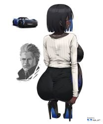 1girls absurd_res absurd_resolution absurdres ass big_breasts black_hair blush breasts car cars_(film) color colored dark-skinned_female dark_hair dark_skin disney earrings female female_only heels high_heels high_res high_resolution highres humanized jackson_storm jewelry looking_at_viewer looking_back_at_viewer looking_behind miniskirt multicolored_hair necklace nisp_art original panties_visible_through_clothing piercing pixar rule_63 skirt smirk sweater tights vergil_(devil_may_cry) white_sweater