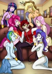 1boy 7girls applejack_(mlp) bare_legs bare_shoulders barefoot bat_wings blonde_hair blush curvy d-zen_(vanillahypnotist) demon demon_boy detailed_background elf_ears empty_eyes equestria_girls feet female femsub fluttershy_(mlp) freckles glowing glowing_eyes hairpin happy_trance harem harem_outfit hat horns hypnosis hypnotized hypnotized_female incubus kneeling long_hair male maledom multicolored_hair multiple_girls multiple_subs my_little_pony necklace original personification pink_hair pinkie_pie_(mlp) purple_hair rainbow_dash_(mlp) rainbow_hair rarity_(mlp) red_hair riccardus97 short_hair sitting slave_bikini slave_leia_(cosplay) slave_outfit standing straight-cut_bangs tail twilight_sparkle_(mlp) wings wrist_band yellow_eyes