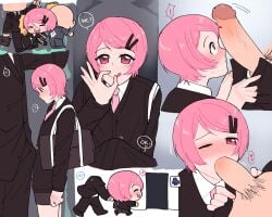 2boys artist_request big_dom_small_sub big_penis blaze blowjob blowjob_gesture blush dilf erect_penis erection fellatio femboy gay gay_blowjob gay_sex gesture girly gshigeru height_difference huge_cock large_penis male male_only office office_clothing oral oral_penetration oral_sex penis pink_eyes pink_hair pleasure_face pubic_hair shirt size_difference thick_penis toilet trap veiny_penis yaoi