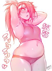 00god akimichi_chouchou areolae armpits belly blush boruto:_naruto_next_generations dark_skin female female_only fishnet_bodysuit hair_over_one_eye highres long_hair midriff moomoo-san naruto navel nipples panties plump ponytail sweat thighs