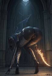 1girls ai_generated anus armor ass_focus civitai dancer_of_the_boreal_valley dark_souls dark_souls_3 female fromsoftware huge_ass looking_at_viewer looking_back monster pussy solo solo_female sword taller_female taller_girl unknown_artist