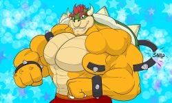 abs biceps bowser hair horns male muscles muscular muscular_arms muscular_male mutoprime pecs red_hair shorts
