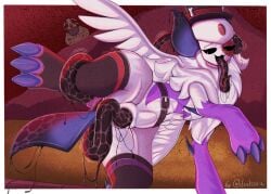 absol belt black_belt black_tongue blue_body blue_skin bone bottomwear bulge claws clothing corruption dna-charge female feral fluffy fur generation_3_pokemon grass halloween hat headgear headwear hi_res holidays horror_(theme) infection jmsdf legwear lewd_lorraine long_tongue looking_back looking_down mask melting mountain mutation navel nintendo paws penetration pink_bottomwear pink_clothing pink_skirt plant pokemon pokemon_(species) purple_body purple_fur pussy raised_leg red_background silviara silvy simple_background skirt solo spikes stockings tail tentacle tongue vaginal_penetration wearing_mask wet wet_tentacles white_body white_fur wings