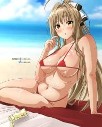 1girls ahoge almost_naked almost_nude amagi_brilliant_park antenna_hair areola_slip areolae areolae_slip arm_support bare_arms bare_belly bare_chest bare_hands bare_hips bare_knees bare_legs bare_midriff bare_navel bare_shoulders bare_skin bare_thighs beach belly belly_button bewitching_thighs big_breasts big_breasts bikini bikini_bottom bikini_only bikini_top black_hair_ribbon black_hair_tie black_ribbon bloskai blue_sky blurred_background blurry_background blush blush_face blushing_at_viewer blushing_female breasts brown_eyebrows brown_hair brown_hair_female busty busty_female busty_girl child_bearing_hips clouds coast collarbone curvaceous curvaceous_body curvaceous_female curvaceous_figure curvaceous_hips curvaceous_teen curvaceous_thighs curvy curvy_body curvy_female curvy_figure curvy_hips curvy_teen curvy_thighs day daylight daytime digital_drawing digital_media exposed_arms exposed_belly exposed_chest exposed_hips exposed_legs exposed_midriff exposed_navel exposed_shoulders exposed_skin exposed_thighs eyebrows_visible_through_hair female female_focus female_only fertile_hips fingernails fingers frown frown_eyebrows frowning frowning_at_viewer groin hair_between_eyes hair_ribbon hair_tie halterneck high_resolution highres horizon hourglass_figure large_boobs large_breasts lean_figure lips long_hair looking_at_viewer micro_bikini midriff mostly_nude naked naked_female naked_woman narrow_waist navel nearly_nude nipple_bulge nude nude_female nudity ocean outdoor outdoor_nudity outdoors outside plump_breasts practically_nude red_bikini red_bikini_bottom red_bikini_top red_micro_bikini red_string_bikini red_swimsuit red_swimwear ribbon sand sea seaside sento_isuzu shoulders sitting sitting_on_ass sitting_on_floor sitting_on_ground sky slender_body slender_waist slim_waist solo string_bikini sun_lotion suncream swimsuit swimwear thick_thighs thighs thong_bikini upper_body white_hair_ribbon white_hair_tie white_ribbon wide_hips yellow_eyes yellow_eyes_female