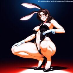 ai_generated black_hair brown_eyes brown_hair bunny_ears female high_heels looking_at_viewer squatting thighs tummy white_gloves