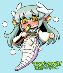 blush cum cum_in_pussy fan female green_hair ikuwiron kiyohime_(fate/grand_order) lamia monster_girl nure-onna paper_fan riyo_(lyomsnpmp)_(style) smile translation_request