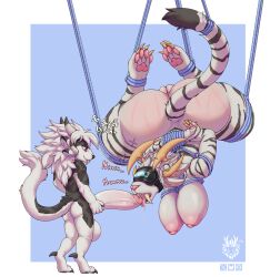 2025 absurd_res anthro areola artist_logo ass balls big_balls big_breasts big_butt big_penis black_nose black_spots black_stripes blue_rope bodily_fluids bondage bound breasts charr claws colored dated english_text fangs felid female fluffy fur genitals guild_wars hi_res horn huge_butt huge_cock humanoid_genitalia humanoid_penis larger_female logo long_tail looking_at_another male male/female mammal mind_break multi_ear nipples nude nude_female nude_male open_mouth pawpads paws penis pink_areola pink_nipples pink_nose pink_pawpads pink_tongue purple_eyes pussy restraints rope rope_bondage sabertooth_(anatomy) saliva shaded simple_background size_difference small_dom_big_sub smaller_male social_media spots standing striped_body stripes tail teeth text tongue vulva white_body white_fur wide_hips wolfarion
