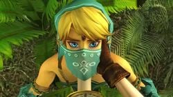 1boy 1futa 3d androgynous animated blonde_hair blue_eyes breath_of_the_wild canon_crossdressing crossdressing duo erection facewear fellatio fellatio_under_mask fellatio_under_veil femboy futa_on_male futa_pov futanari gerudo_link gerudo_outfit gerudo_set_(zelda) gerudo_top gerudo_veil girly handwear humanoid hylian hyrule_warriors intersex itsmorti link link_(hyrule_warriors) linkle looking_at_viewer male mouth_veil neckwear nintendo no_sound oral pale_skin penis pov source_filmmaker the_legend_of_zelda trap video