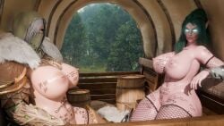 2025 2girls 3d body_writing breasts duo elf female female_only guidugalle guimontag huge_breasts kerillian large_breasts looking_at_viewer nude sitting tagme tyrande_whisperwind vermintide warhammer_(franchise) warhammer_fantasy world_of_warcraft