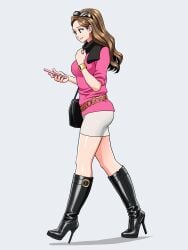 1female 1girls adult adult_female asian asian_female asian_girl black_boots boot_fetish boots brown_hair brown_hair_female clothes enkaboots fashion fashionista female female_focus female_only high_heel_boots high_heels knee_boots kneehigh_boots leather leather_boots leather_clothing long_legs looking_at_phone not_porn original original_character original_characters pencil_skirt pink_shirt safe safe_for_work sfw sunglasses sunglasses_on_head tall_boots white_skirt