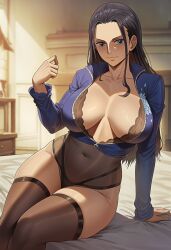 big_breasts breasts female nico_robin one_piece open_shirt solo