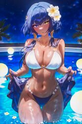 1girls absurd_res ai_generated alternate_costume ass_visible_through_thighs bare_arms bare_shoulders beads big_breasts bikini bikini_skirt blue_bikini blue_eyes blue_gemstone blue_hair blue_nails blue_sarong blue_sky blunt_bangs blush breasts cameltoe candace_(genshin_impact) cleavage clothes_lift collarbone cowboy_shot curvy dark-skinned_female dark_blue_hair dark_skin dripping eye_of_horus female female_only fingernails flower gem genshin_impact glint gold_trim groin hair_beads hair_between_eyes hair_flower hair_intakes hair_ornament hair_over_shoulder hair_tubes halterneck head_tilt heterochromia hibiscus highleg highleg_bikini highleg_swimsuit holding huge_breasts jewelry large_breasts leaf legs_together lifted_by_self lily_(flower) linea_alba long_hair looking_at_viewer low_twintails medium_hair ministro mismatched_bikini moon multicolored_bikini multicolored_clothes nail_polish narrow_waist navel neck_ring night night_sky o-ring o-ring_bikini o-ring_top open_mouth outdoors palm_leaf palm_tree parted_lips partially_submerged partially_underwater_shot plant pool pool_ladder poolside purple_bikini purple_eyes purple_hair purple_nails pussy raised_eyebrows ripples sarong see-through shiny_skin short_hair short_hair_with_long_locks sideboob sidelocks skindentation skirt skirt_hold skirt_lift sky smile solo standing star_(sky) starry_sky stomach string_bikini sumeru_girls swimsuit tan teeth thick_thighs thigh_gap thighs tree twintails two-tone_bikini wading water water_drop wet wet_clothes wet_hair wet_swimsuit white_bikini white_flower wide_hips yellow_eyes