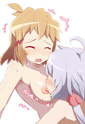 2girls breasts female female_only moto multiple_girls senki_zesshou_symphogear tachibana_hibiki_(symphogear) yukine_chris yuri