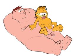 3_toes 4_toes after_footjob aftersex anthro arm_support arms_behind_head balls chubby crossover cum cum_on_feet cumdrip cumstring eroborus family_guy fat fat_male feline foot_fetish footjob garfield_(series) garfield_the_cat half-erect humanoid_penis leaning_back looking_at_penis looking_pleasured male male_only moobs obese obese_male on_back on_belly orange_balls orange_fur orange_penis overweight overweight_male paws,_inc. penis peter_griffin sex size_difference soles toes tongue_out what white_background yaoi