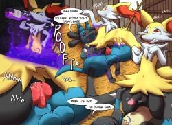 3_toes absurd_res accidentally_gay anal anal_sex animal_genitalia animal_penis anthro bared_teeth barn bodily_fluids body_swap braixen canid canine canine_genitalia canine_penis circumcised closed_eyes confusion cowgirl_position curling_toes dripping duo english_text feet from_front_position generation_4_pokemon generation_6_pokemon genital_fluids genitals half-erect hay hi_res humanoid_genitalia humanoid_penis imminent_orgasm leaking_precum leg_grab light lolpiss long_tail looking_pleasured lucario magic magic_gone_wrong magic_user male male/male moan nintendo on_bottom on_top onomatopoeia open_mouth penetration penis pokemon pokemon_(species) precum precum_drip purple_glow sex sound_effects sunlight surprise_sex tail tears tears_of_pain teleportation text thigh_grab toes