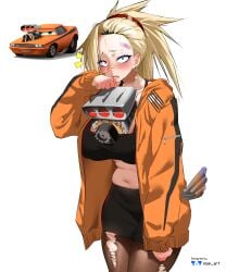1girls absurd_res absurd_resolution absurdres belly belly_button big_breasts blonde_hair blush breasts cars_(film) chubby chubby_female color colored disney earrings eyeliner female female_only green_eyes high_res high_resolution highres humanization humanized jacket jewelry makeup miniskirt nisp_art original pantyhose pixar ripped_pantyhose skirt snot snot_rod_(cars) stomach tummy