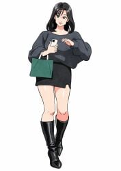 1female 1girls adult adult_female asian asian_female asian_girl black_boots black_skirt boot_fetish boots brown_hair brunette_female clothes enkaboots fashion fashionista female female_focus female_only grey_shirt handbag high_heel_boots high_heels knee_boots kneehigh_boots leather leather_boots leather_clothing long_legs loose_clothes loose_shirt not_porn original original_character original_characters phone safe safe_for_work sfw shoulder_length_hair skirt tall_boots