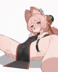 ass bunny_girl buttocks cameltoe covered_navel covered_nipples covered_pussy flasso flustered flustered_female furry furry_female pink_fur pink_hair pussy pussy_lips red_eyes small_breasts spread_legs thighs zenless_zone_zero zhao_(zenless_zone_zero)