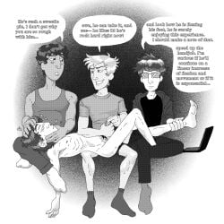 4boys bliss blissful bros_being_bros closed_eyes clothed_male_nude_male cmnm confident crossed_legs curly_hair cute dark-skinned_male dark_hair dark_skin digital_art digital_media_(artwork) english english_dialogue english_text enjoying fluffy_hair gay gay_male glasses heart heart_symbol hearts_around_head human in_lap innocent innocent_expression jerking jerking_off jerking_off_another jerkingoff jock jock_slut lap_sitting laying_down laying_on_back laying_on_lap limp limp_arms love lovey-dovey male male/male/male/male mr_shrink nerd nerdy_male pale pale-skinned_male pale_skin penis pleasure pleasured pleasuring_another pubic_hair rock_hard_cock serious_face serious_look service servicing skinny smile smiling_at_another smug smug_face smug_grin straight_hair talking_to_another
