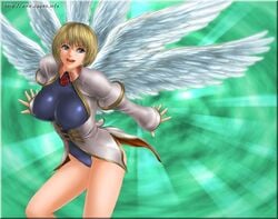 1girls angel angel_wings bastard!! blonde_hair blue_eyes breasts curvaceous female gabriel_(bastard!!) highleg humanoid large_breasts leotard light-skinned_female light_skin short_hair shounen_jump toten_(artist) wide_hips wings