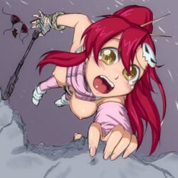 1girls caryo embarrassed female female_only nipples solo surprised tam2 tear tengen_toppa_gurren-lagann tengen_toppa_gurren_lagann thighhighs topless wardrobe_malfunction yoko_littner