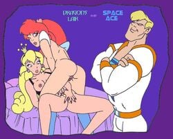 ace_(space_ace) crossover crown dexter dexter_(space_ace) don_bluth dragon's_lair female karstens kimberly multiple_girls princess_daphne space_ace yuri